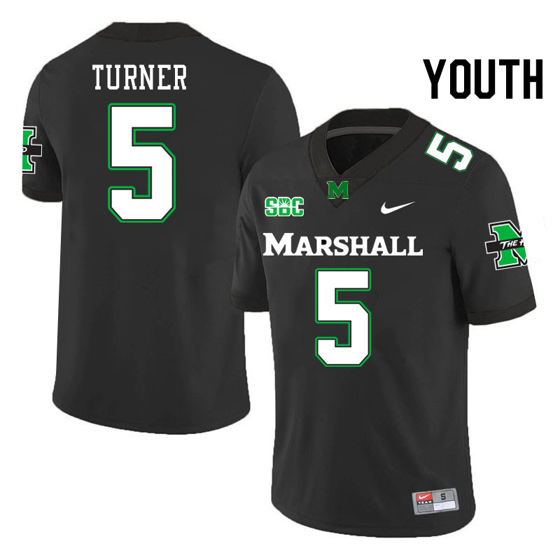 Youth #5 A.J. Turner Marshall Thundering Herd SBC Conference College Football Jerseys Stitched-Black